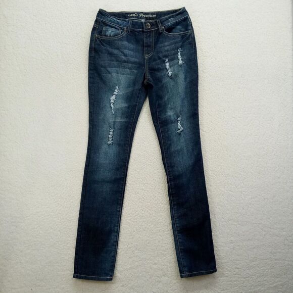 Cato Premium‎ Jeans Womens 4 Stretch Denim Straight Distressed Cotton Blend - Picture 1 of 12